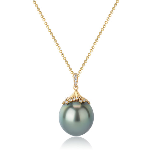 Large Tahitian Pearl Pendant Gold Bead Necklace - House Of Pearls